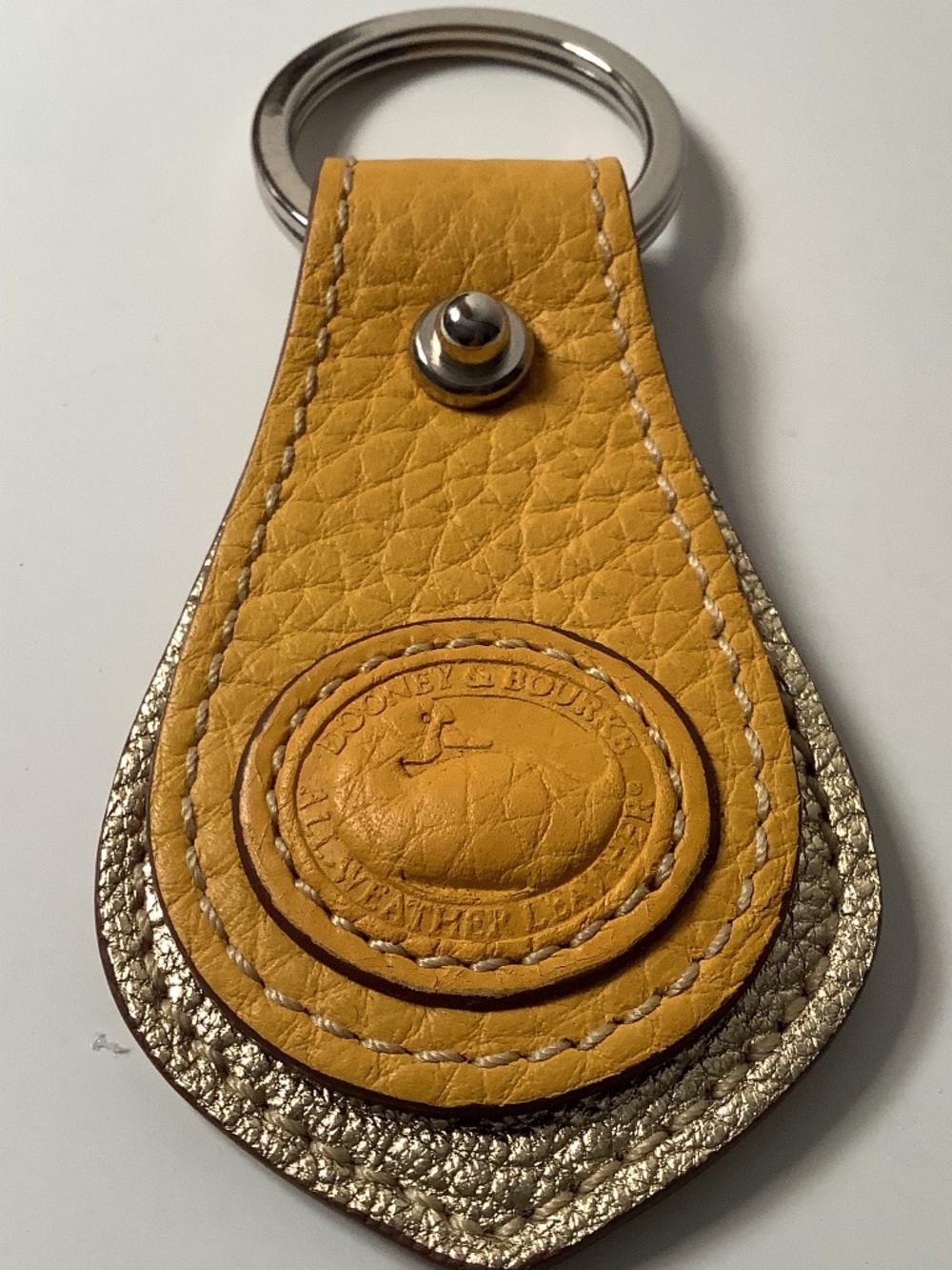 DOONEY & BOURKE Classic Leather Key Chain Key Fob Gold Metallic & Mustard NWOT